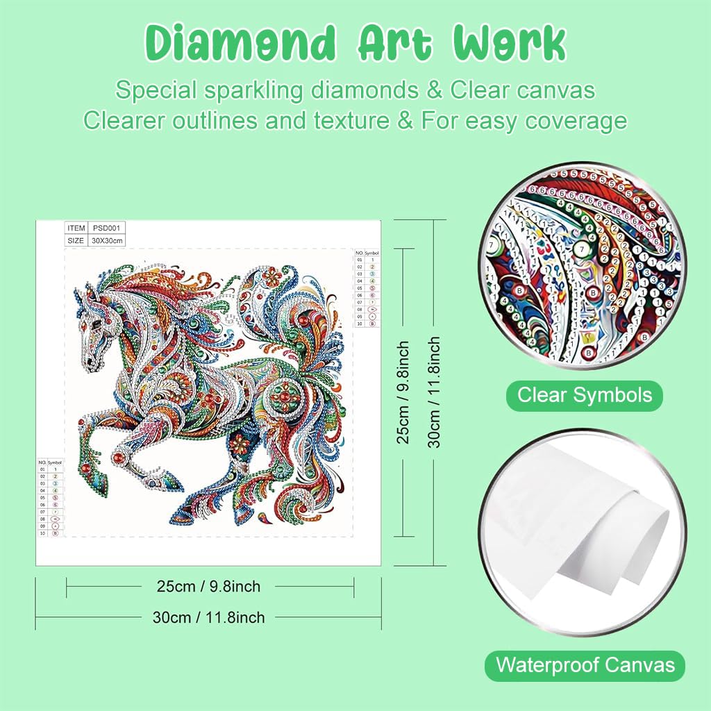 HASTHIP® 5D Diamond Painting Kit - Three-dimensional Diamond Painting, Aesthetic Dazzling Diamond Painting Home Decor DIY Diamond Painting Art Kit with Accessories and Tools, 12x12 Inches (Horse)