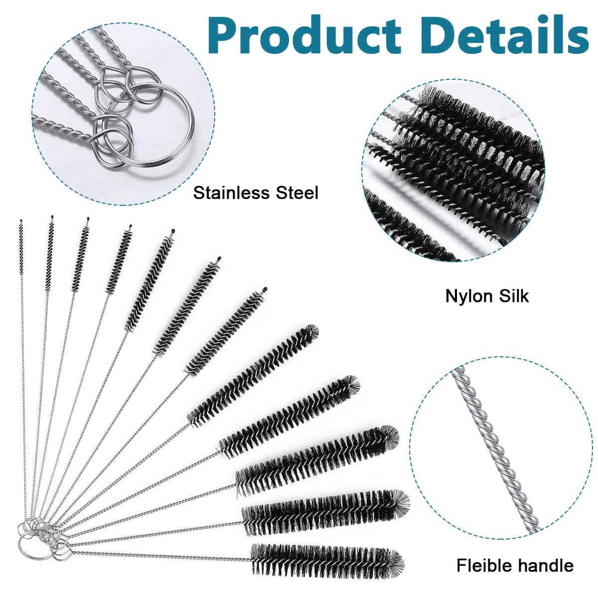 HASTHIP Straw Cleaner Brushes for Sippy Cups and Bottles 36pcs 8in Nylon Tube Cleaning Kit