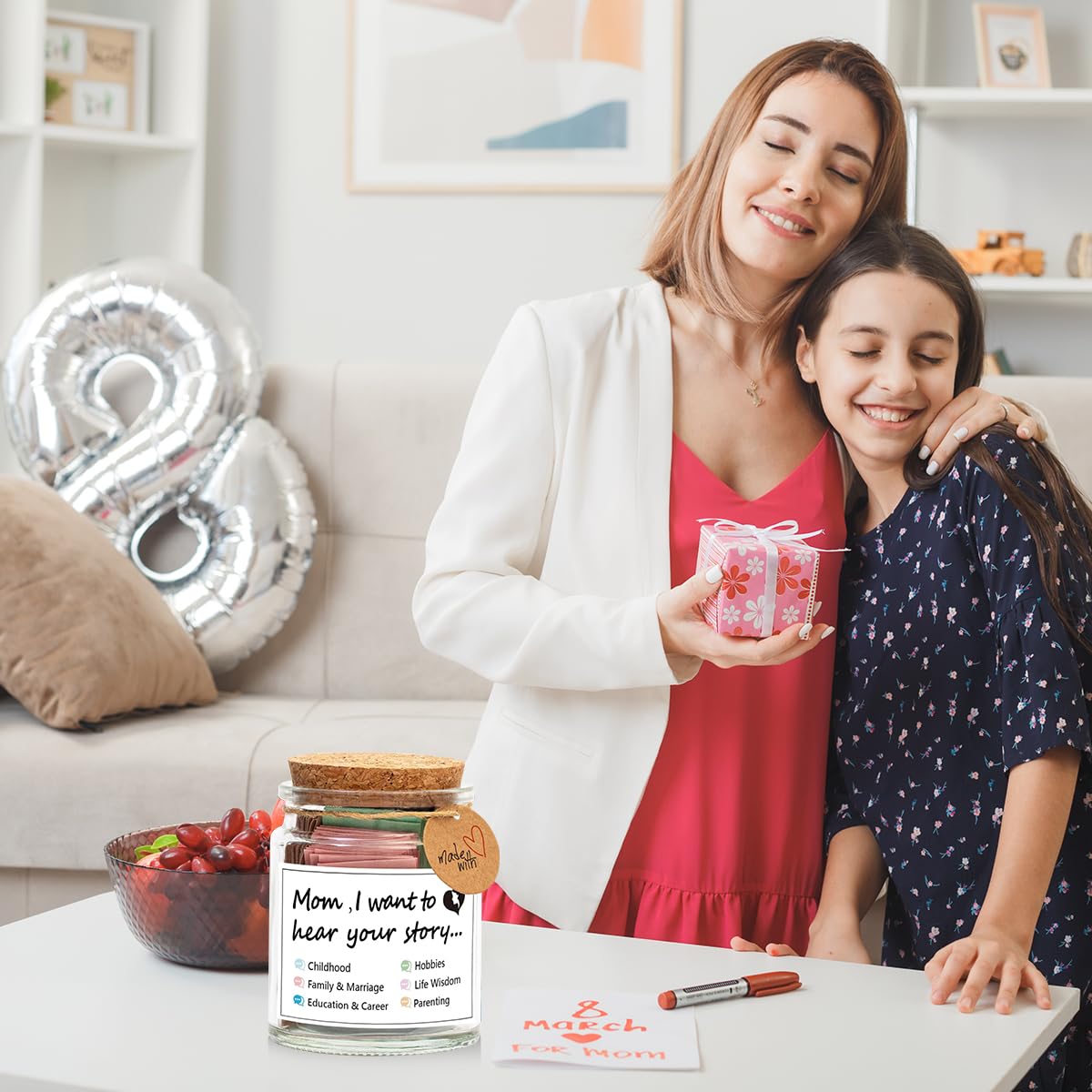 HASTHIP Mom I Want to Hear Your Story Jar for Mothers featuring Color Coded Themes | Thoughtful Family Conversation Game