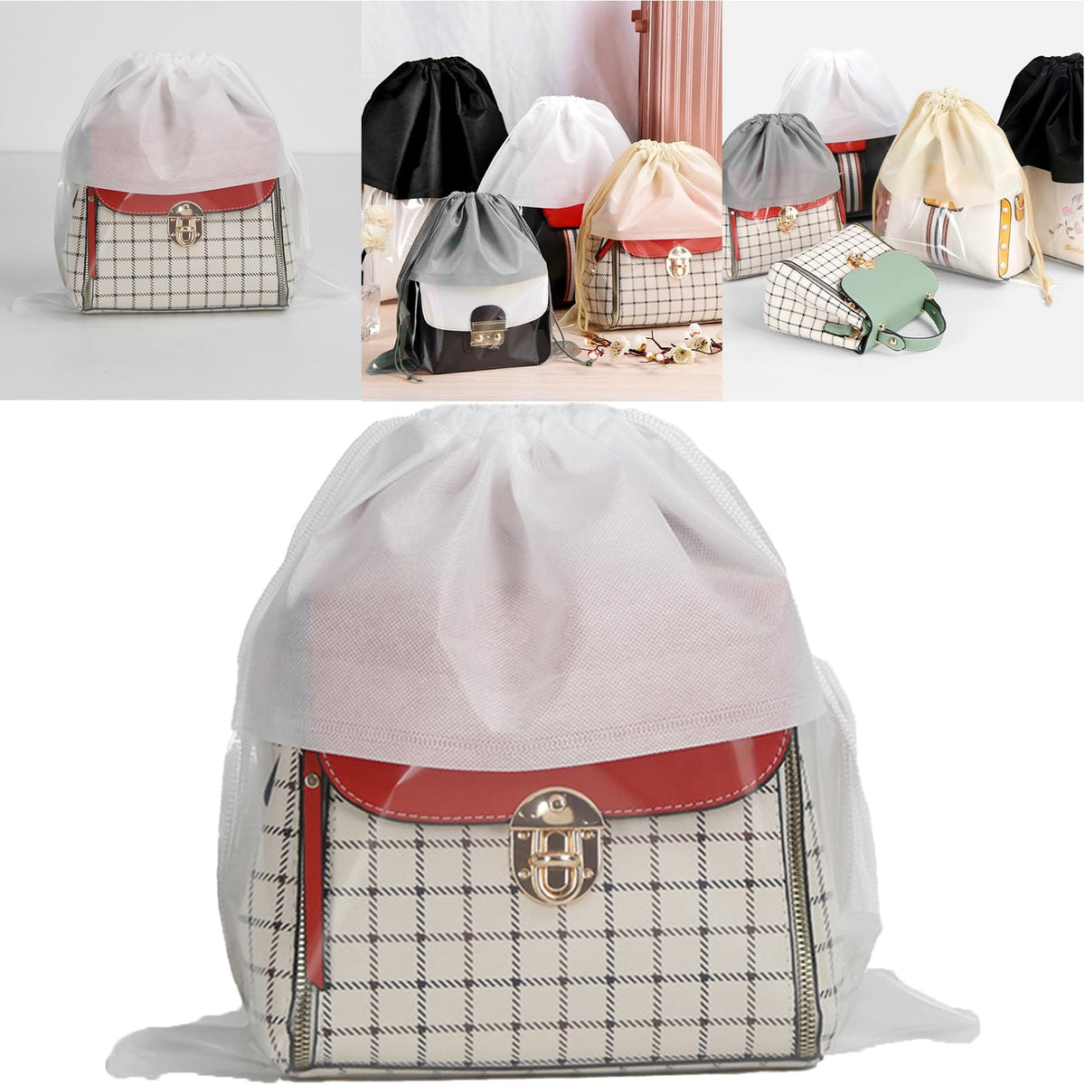 HASTHIP Non Woven Dustproof Covers for Leather Bags 6Pcs 45x45cm with Drawstring Closure