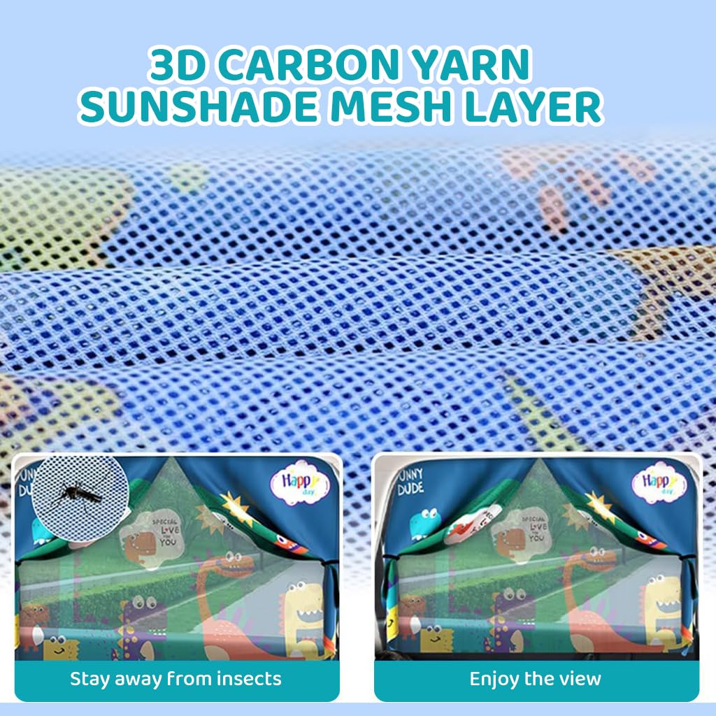 HASTHIP® Cartoon Dinosaur Family Print Magnetic Window Sun Shades for Car Double Layer UV Protection Privacy
