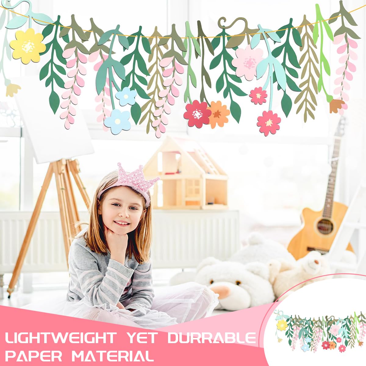 HASTHIP Flower Garland for Party and Nursery Decor featuring Double Sided Design and 14.9 in Colorful Paper Flowers | Eco Friendly Wall Hanging Decoration