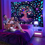 UV Luminous Tree of Life Tapestry, Fantastic Flowers Tapestry Glow In The Dark, UV Reactive Black Light Tapestries Posters Wall Hanging for Bedroom Dorm Living Room Decor (51inch x 59inch)