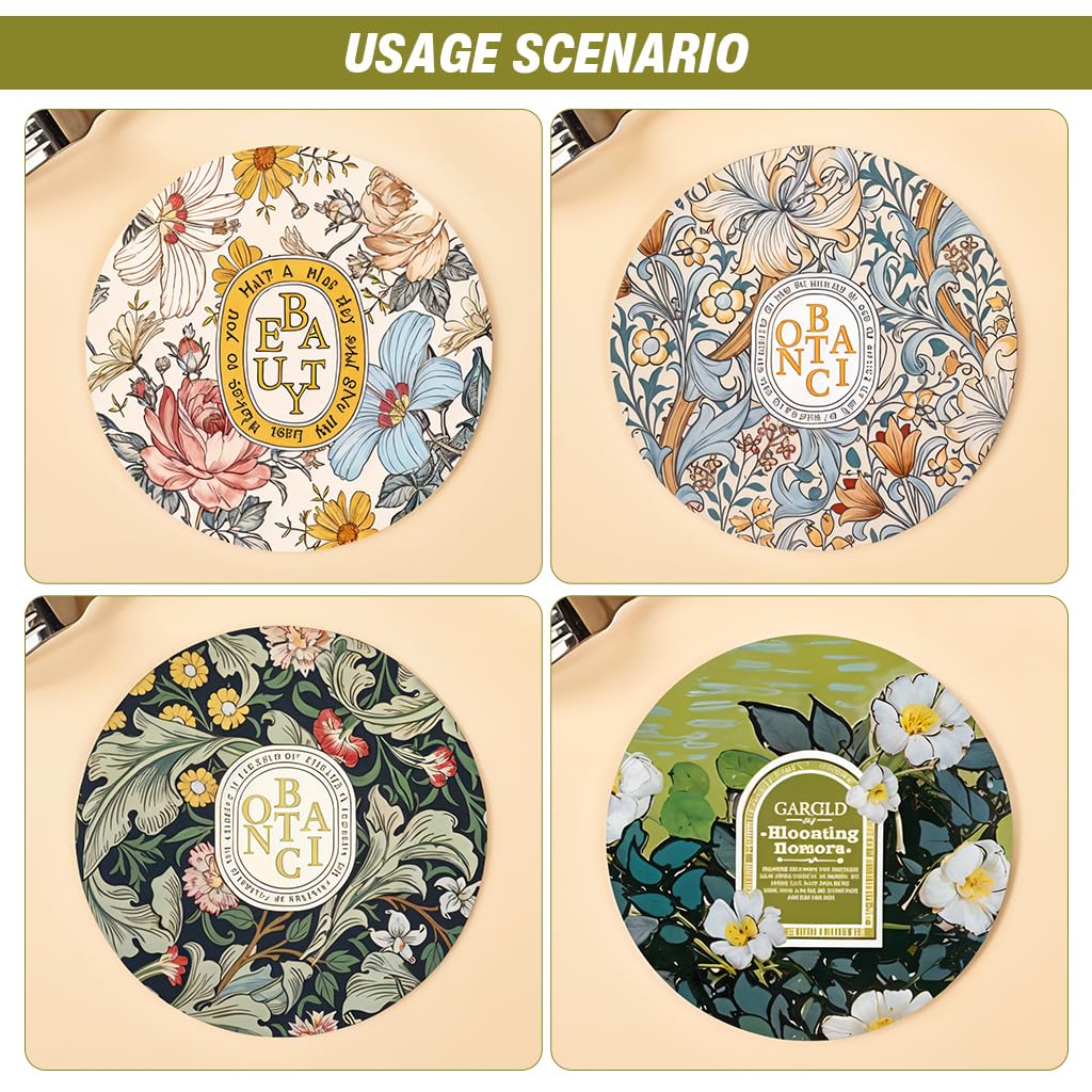 HASTHIP Coasters for Table Decor featuring 4.7 in Round Anti Slip Rubber Base | Nordic Floral Print