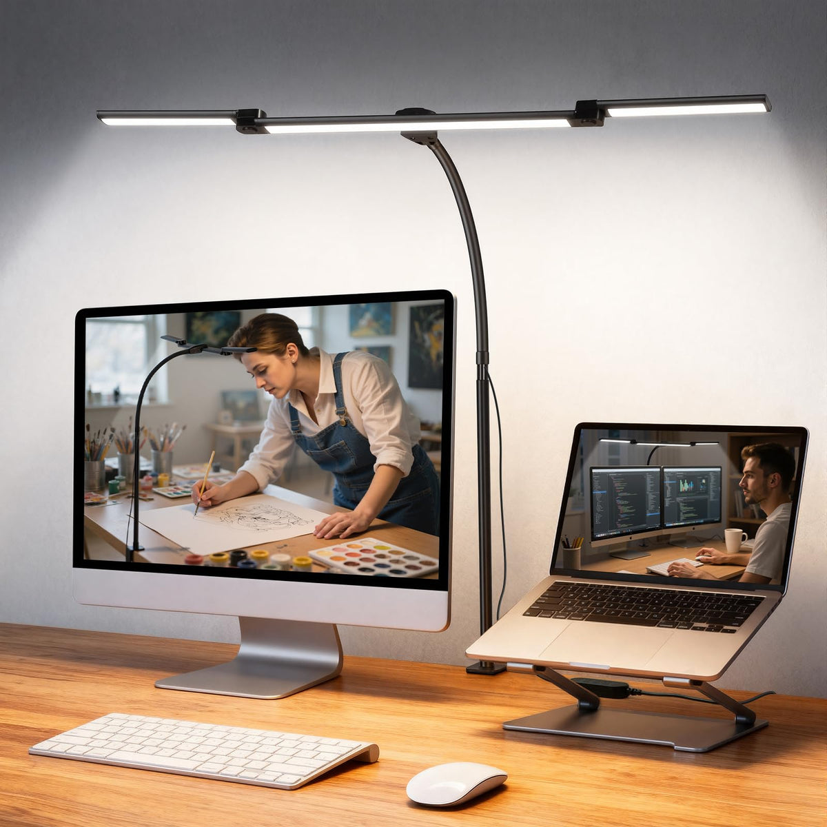 HASTHIP® LED Desk Lamp for Home Office, Adjustable Architect Task Light with Clamp, Eye-Caring Dimmable Reading Lamp for Study, Workbench, Bedside, Stepless Brightness Control