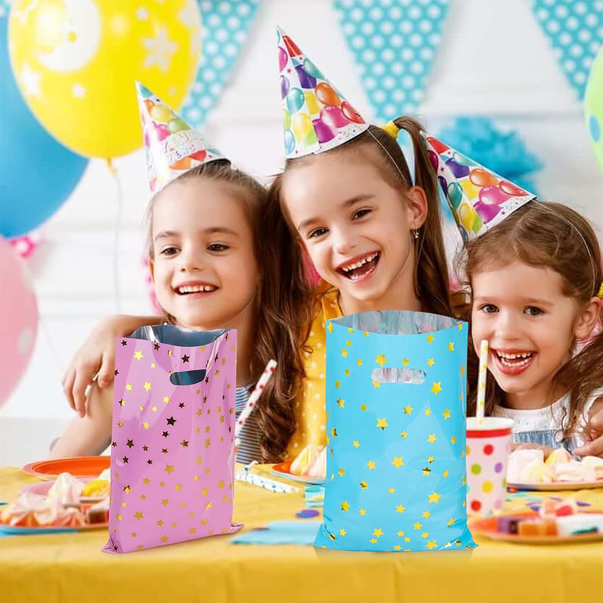 HASTHIP Gift Bags for Parties and Children's Day with Star Print 50 Pcs 33x18cm | 5 Colors