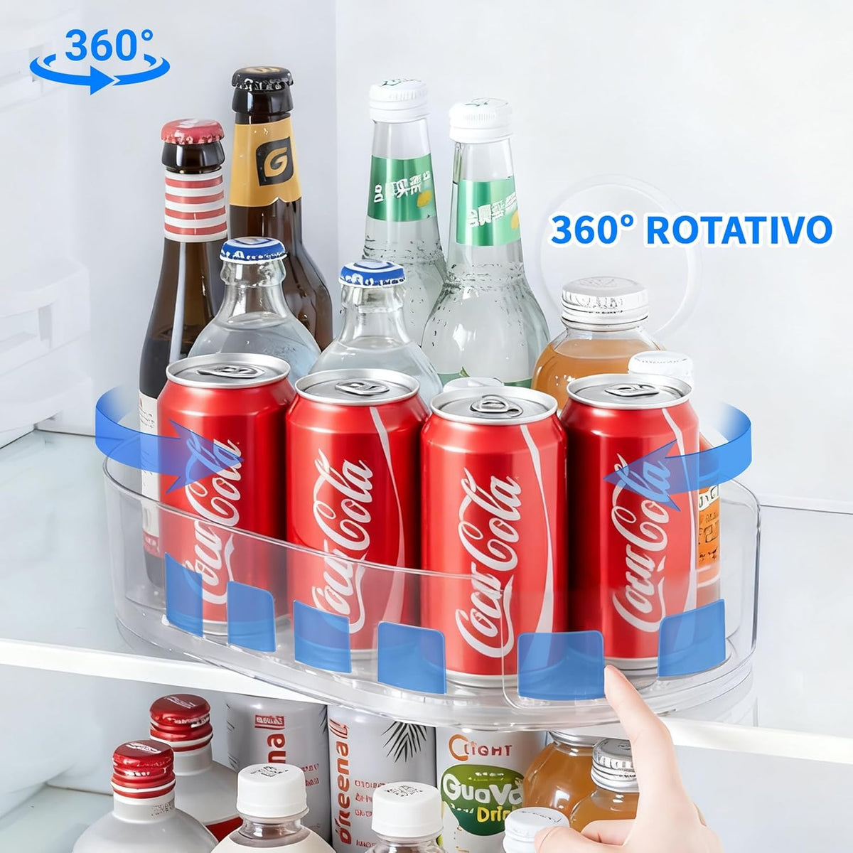 HASTHIP® Turntable Refrigerator Drink Organizer Rack,Beverage Holder for Cans & Bottles, Space-Saving Fridge Storage Shelf