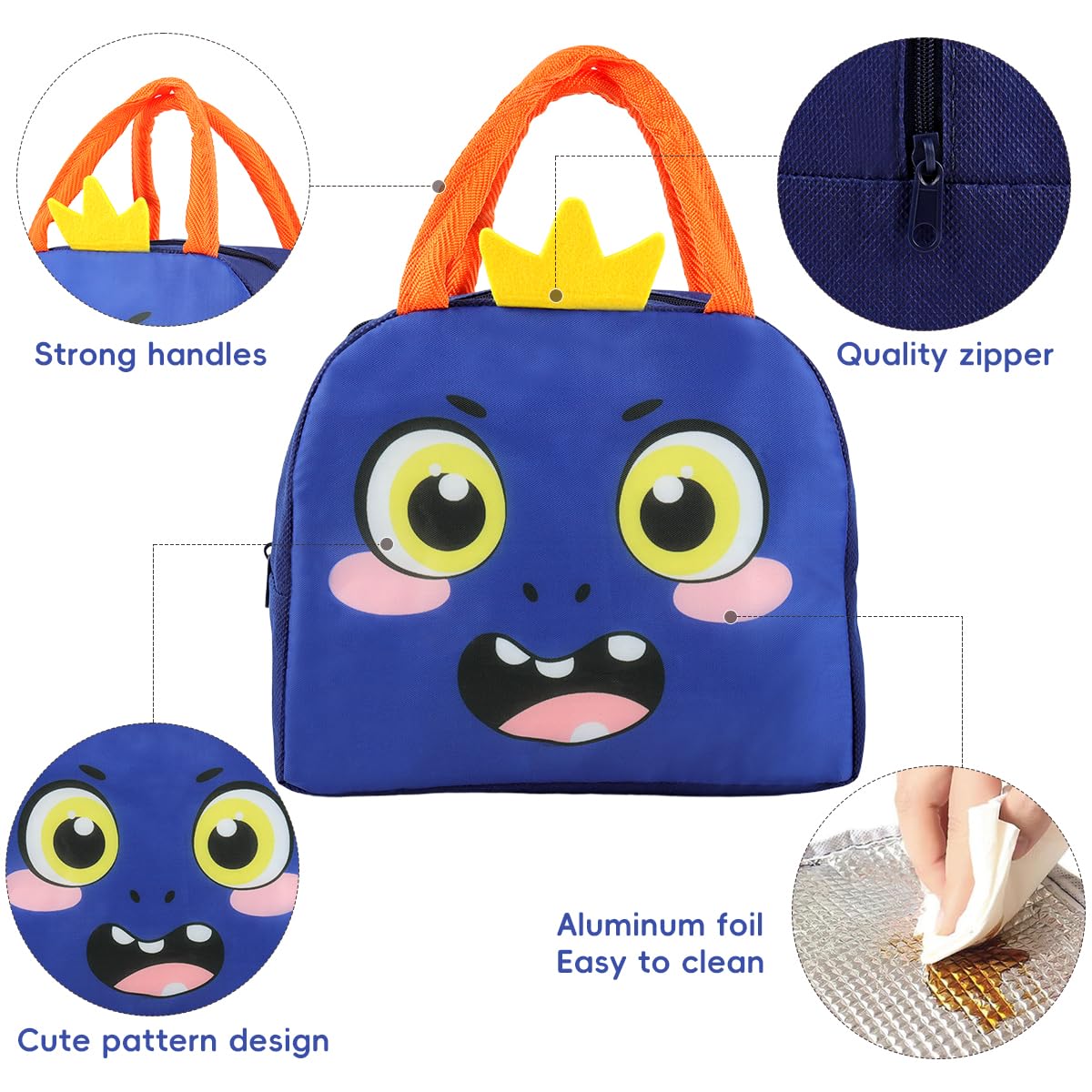 HASTHIP Lunch Bag for School and Picnic featuring Insulated Liner 21x12x18cm Blue | Zippered Closure
