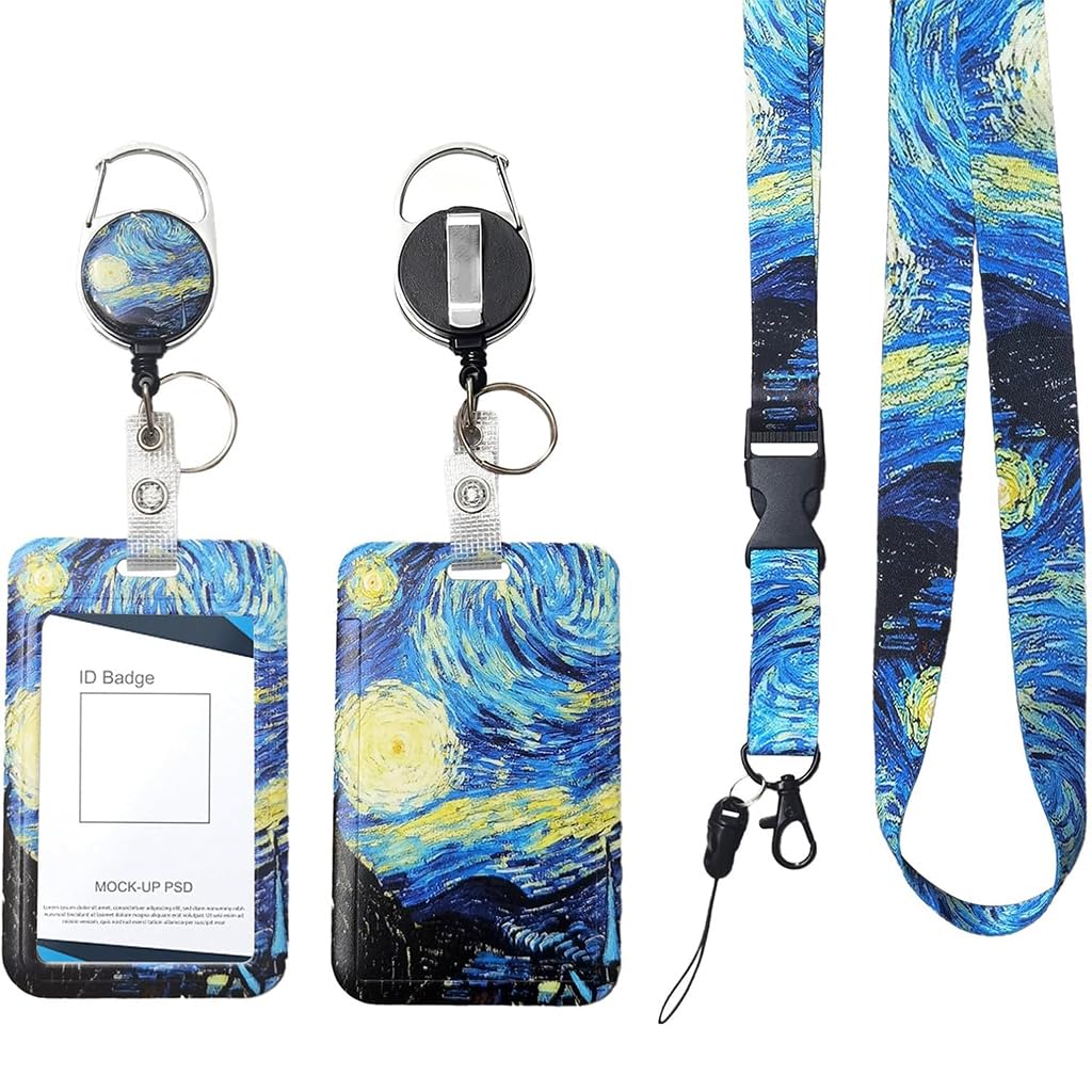HASTHIP® Lanyard with ID Badge Holder Durable Retractable Reel Clip, Designed Lanyards for ID Badges Keys Waterproof Name Tag Card Vertical Protecter-Blue