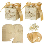 HASTHIP Small Gift Boxes for Wedding and Party Favors with Ribbon & Pearl Pin | 10pcs Gold Embossed 6.5×6.5cm Paper Boxes