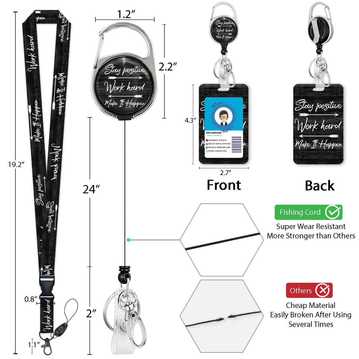 HASTHIP Retractable Badge Holder for ID Cards and Keys with 23 in Reel featuring Quick Carabiner Clip