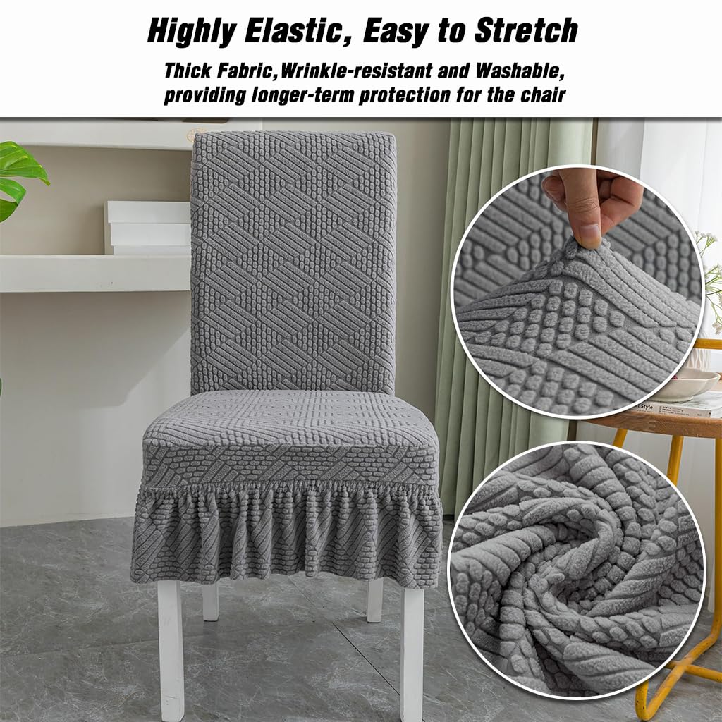 HASTHIP Chair Cover Set of 4 for Dining Table with Skirted Hem | Polyester Spandex Grey