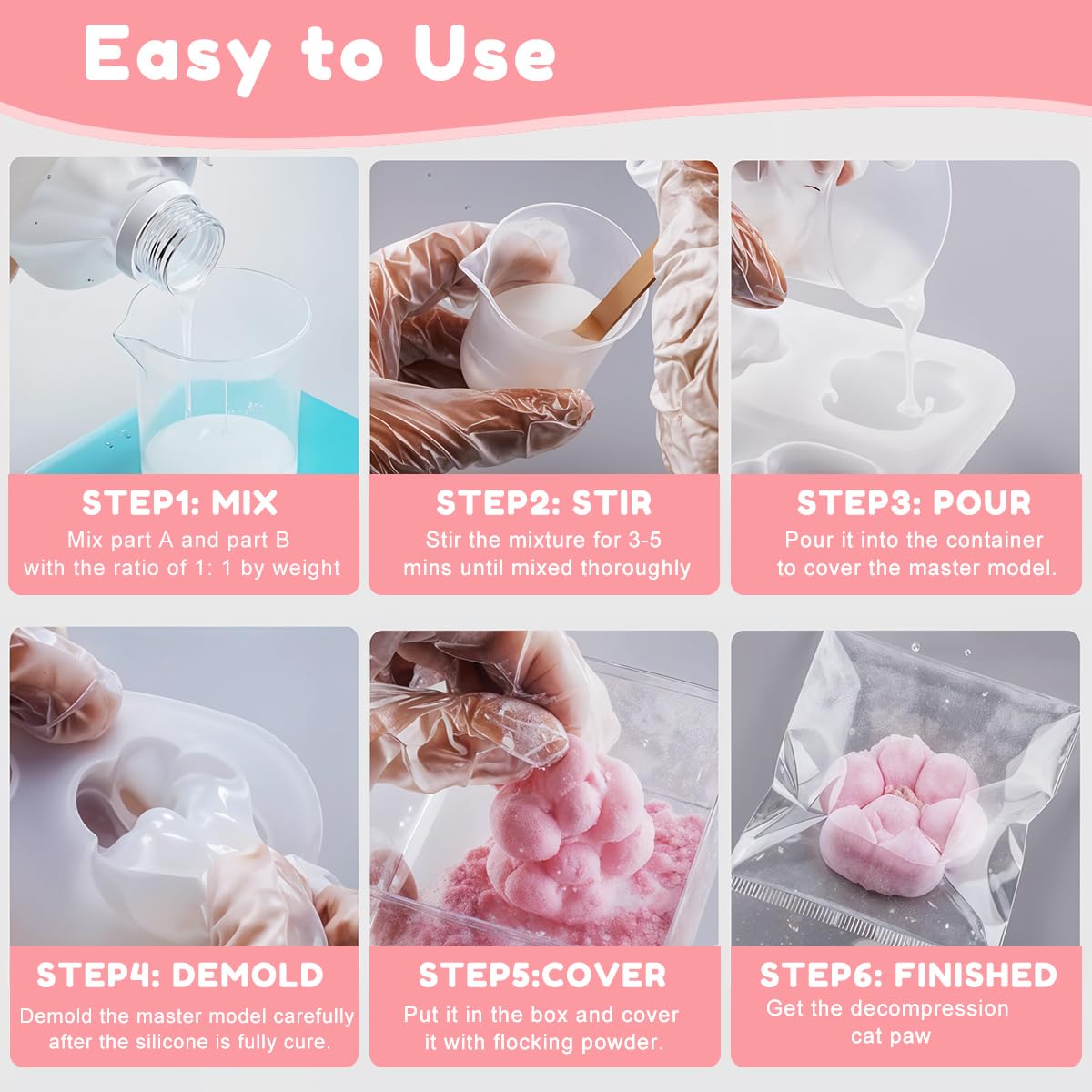 HASTHIP DIY Jelly Toy Silicone Mold Kit with 4 Cute Molds for Kids & Adults | Safe Platinum Cure Silicone Craft Set