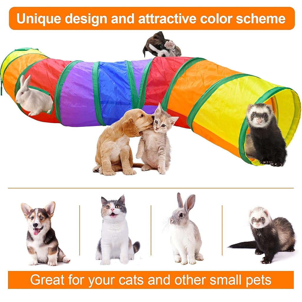 HASTHIP® Túnel para Gatos Interior y Exterior,Juguete Interactivo para Mascotas,Túnel Plegable y Espacioso con Ventanas Cama de Juego Gatos Gatitos Cachorros Conejos (2 Vías)