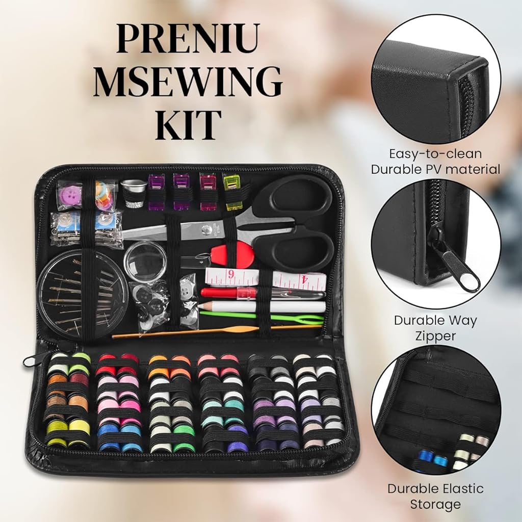 HASTHIP® 172Pcs Sewing Kit with Thread,Needle,Scissors Thimble Tape Measure & Threader Portable Travel Sewing Set for Home DIY Repairs Hand Kit for Beginners Compact Supplies Bag