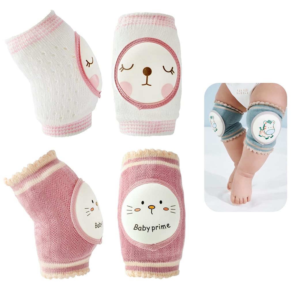 HASTHIP® 2 Pairs Baby Knee Pads for Crawling Breathable Elastic Cotton Crawling Knee Pads Cute Unisex Baby Knee Protector with Sponge Pad for Baby