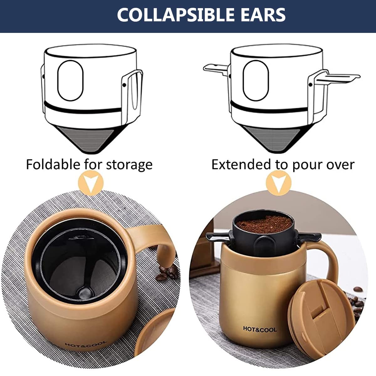 HASTHIP Filter Coffee Maker with Double Mesh Bottom Cup Stainless Steel Dripper 3 PCS