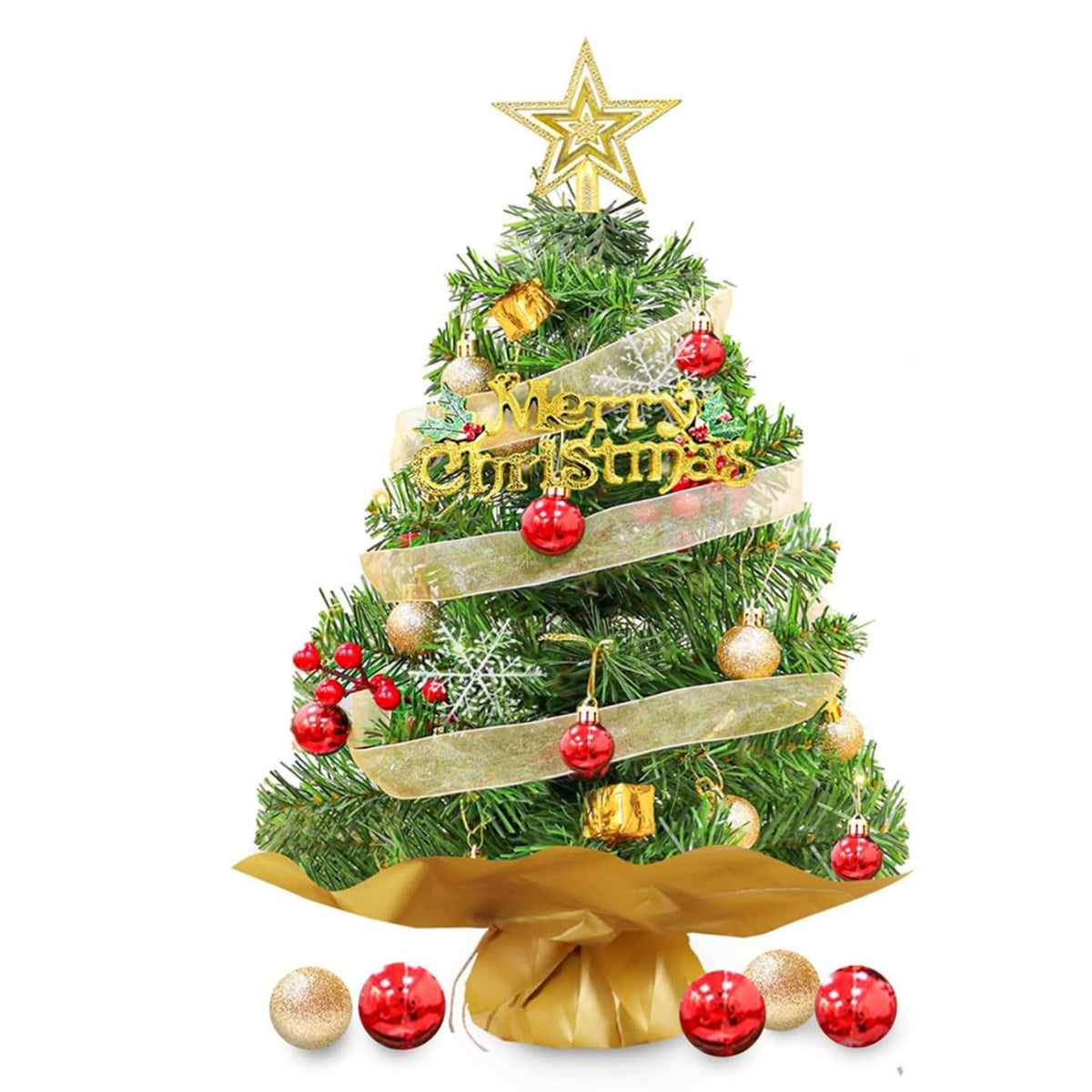 Christmas Tree for Home Decor with Full Set Decorative Items, 24 Inch/60 CM Premium Mini Xmas Trees for Christmas, Office School House Restaurants Store Decoration, DIY Assembly Xmas Tree
