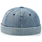 HASTHIP® Gustave Gorra Beanie de Mezclilla Lavada para Hombre, Sombrero Skull Plano Casual, Borde Enrollado, Accesorio de Streetwear, 56-60cm