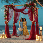HASTHIP Net Curtain for Wedding and Festive Decor featuring Sheer Lace Design 0.75x6 m | Burgundy Red Fabric for DIY Crafts and Backdrops