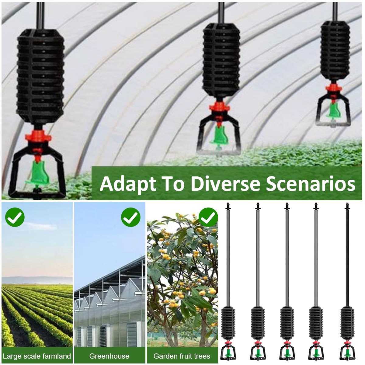 HASTHIP Hanging Drip Irrigation Kit for Gardens and Greenhouses with 60 cm 360° Rotary Sprinklers | 10 Pcs Automatic Watering System