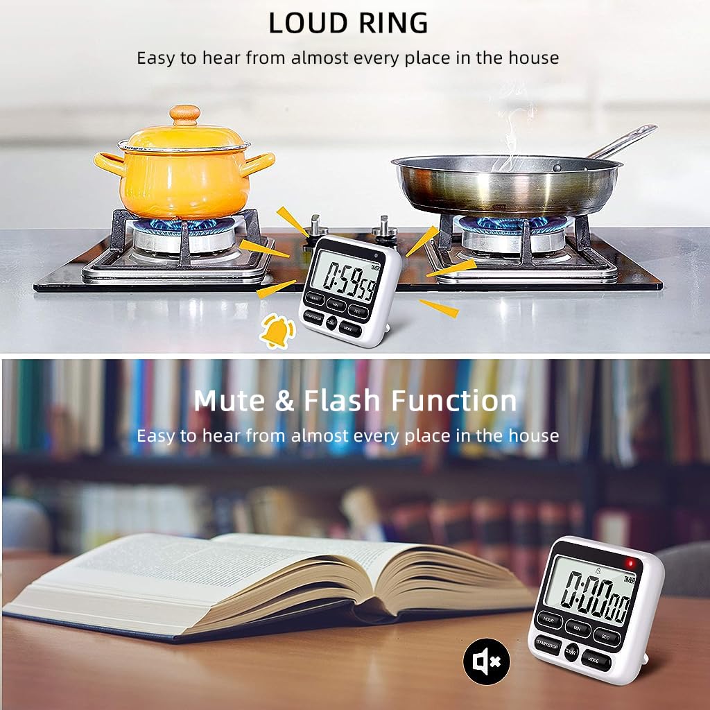 HASTHIP Digital Timer for Kitchen Study and Workout featuring 24h Countdown & Magnetic Back | Battery Powered Alarm Clock