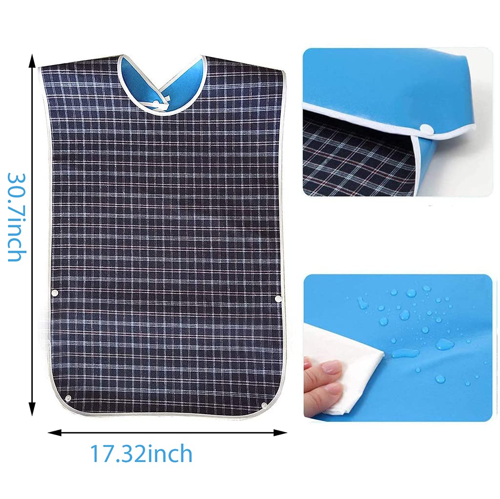 HASTHIP Adult Bibs for Elderly with Waterproof Anti Oil Layer 78 x 44cm Blue 3 PCS | Washable Mealtime Clothing Protector