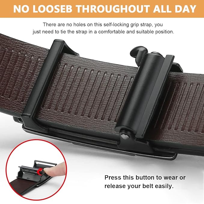 HASTHIP® Men's Slide Lock Leather Belt with Automatic Click Buckle