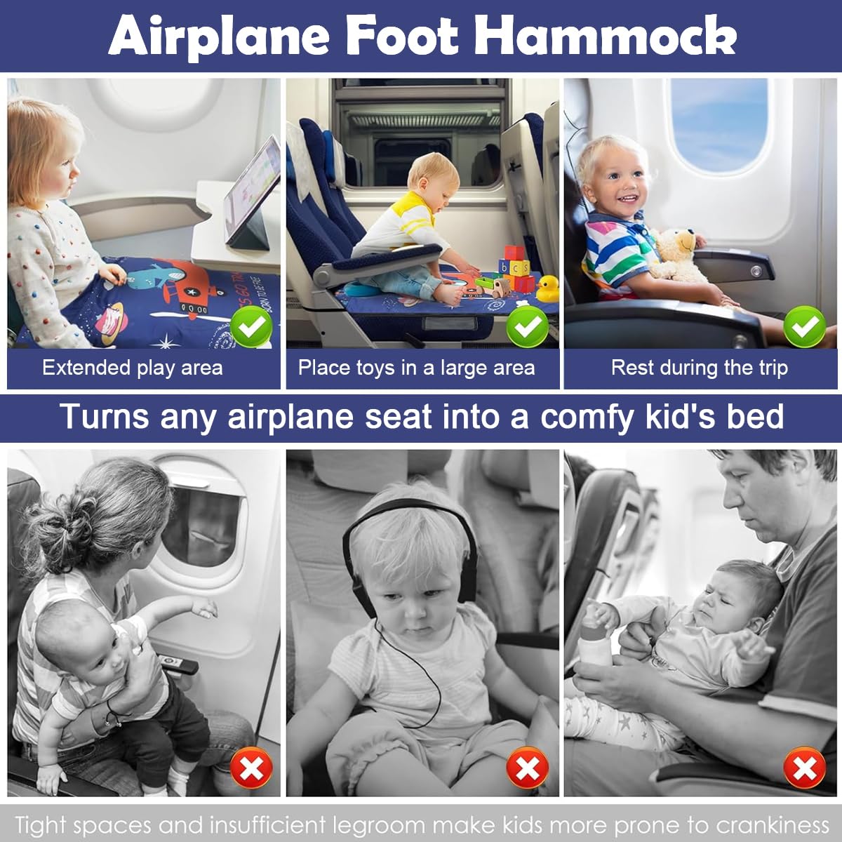 HASTHIP Toddler Airplane Bed 17.5x31.5 in for Travel with Zip Off Blanket and Side Pocket | Cartoon Design for Kids