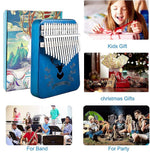 HASTHIP® Kalimba Piano de Pulgar 17 Teclas,Instrumento Musical de Madera con Martillo Afinación,Bolsa Pegatinas Libro Aprendizaje Protección Dedos Regalo Portátil para Niños y Adultos