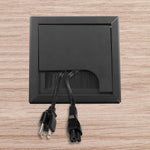 HASTHIP Desk Hole Cap 80x80mm for Office Cable Management with Flip Lid & Brush | Black Aluminium Cover