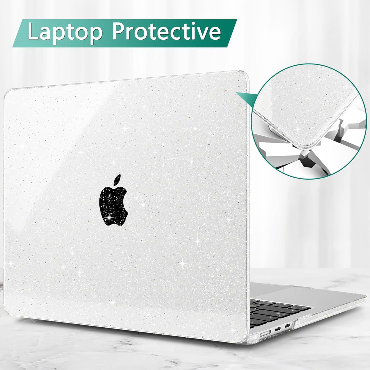 HASTHIP Laptop Cover for MacBook Air 13.6 inch with Clear Glitter Hard Shell | Anti Scratch Protection