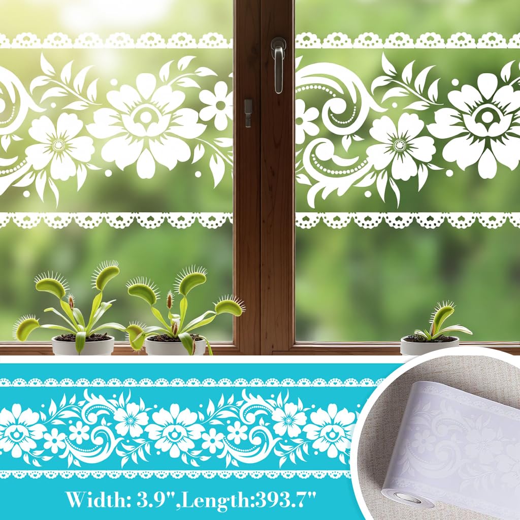 HASTHIP® Floral Clear Baseboard Trim Decal, Self-Adhesive PVC Border Sticker, Decorative Skirting Tape for Window, Glass Door, and Home Interior Decoration, 10cm x 10m, Trim to Fit