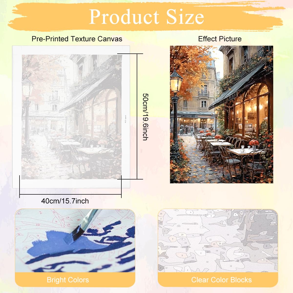 HASTHIP Paint by Numbers Kit for Adults with Street Cafe Canvas | 2PCS Acrylic DIY Set