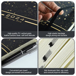 HASTHIP® 2024 Daily Planner, A5 Daily Diary, PU Leather Cover, Pen, Refill & Gift Box, Yearly, Monthly, Daily Planner Diary, Star Golden Embossing Cover Design Daily Planner, Gift for Kids Students