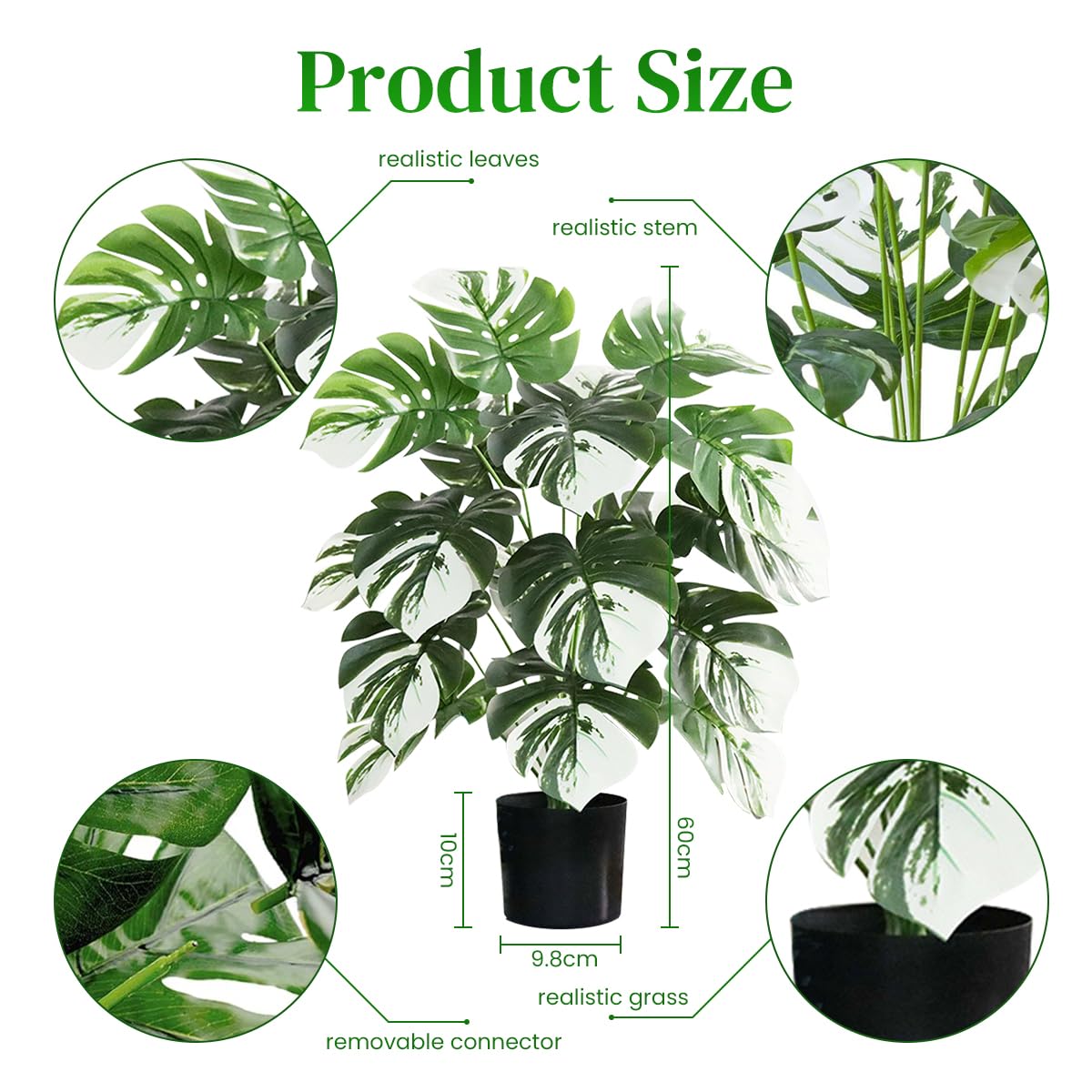 HASTHIP Artificial Monstera Deliciosa Plant for Home or Office Decor with Black Pot | 23.6 in Lifelike Greenery