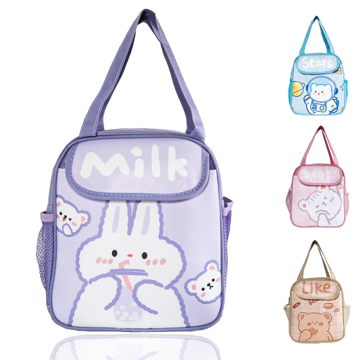 HASTHIP® Kawaii Insulated Lunch Bag: Cute Lunch Box Bag with Handles - Reusable Lunch Tote Bags Small Container for Women Men Purple