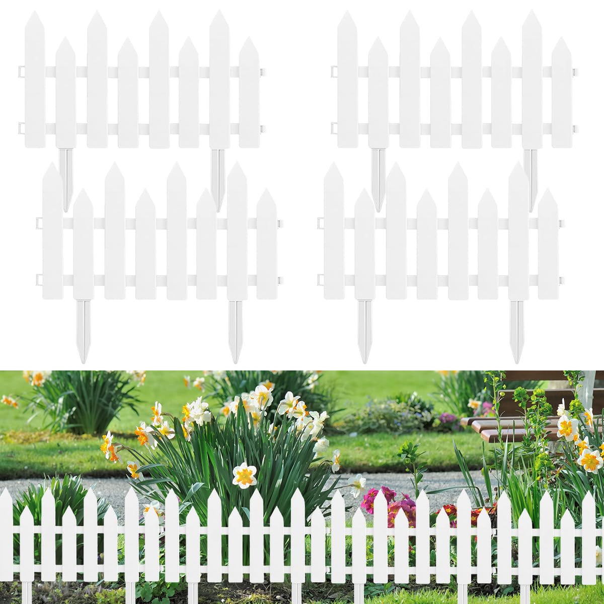 HASTHIP® Outdoor Garden Fence Border - Garden Edging Fence Decorative - White Garden Picket Fence Panels - Weather-Proof PVC Garden Fence Decorative - Flower Bed Fencing for Pathway, Yard,Lawn
