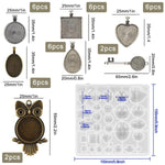 HASTHIP Resin Molds Set for DIY Jewelry Making with 35 Pcs and 7 Style Metal Pendant Trays