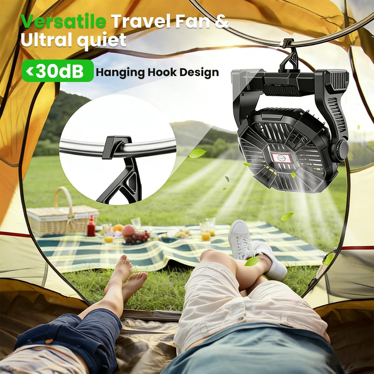 HASTHIP 3-in-1 Camping USB Fan with LED Light