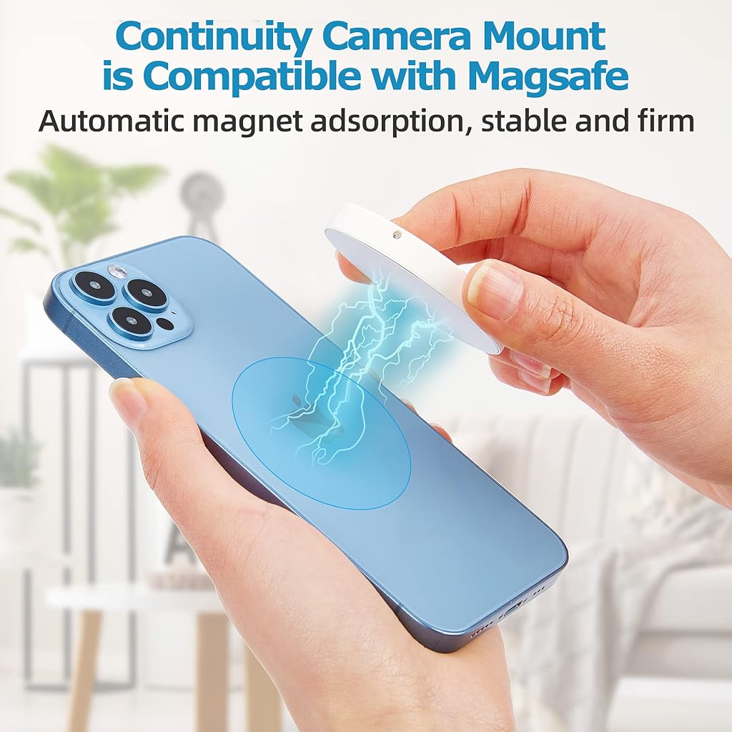 HASTHIP® Soporte Magnético para Cámara de MacBook, Montura de Teléfono 2 en 1 con Clip y Anillo, Compatible con iPhone 12/13/14/15 Series, Sujeción Fuerte Magsafe, Soporte Ajustable para