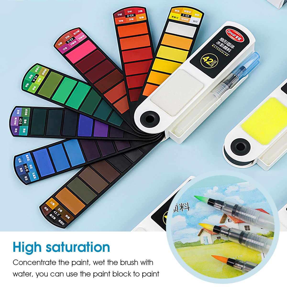 HASTHIP Watercolor Paint Set for Travel and Outdoor Sketching with 42 Colors and Refillable Brush Pen | Non Toxic for Students and Artists