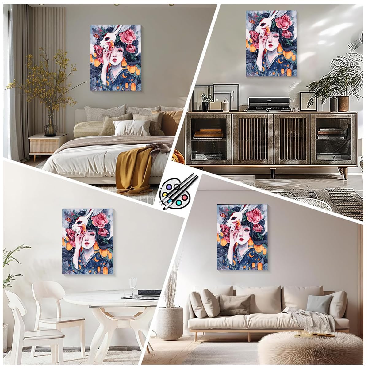 HASTHIP Paint by Number Kit for Japanese Courtesan Art with Acrylic Paints 15.7x20 in Canvas | Ideal DIY Gift and Wall Decor
