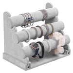 HASTHIP® Organizador de Pulseras de 3 Niveles,Soporte Exhibición para Relojes y Brazaletes,Estante Terciopelo Desmontable para Joyería Almacenamiento y Decoración Escritorio Gris