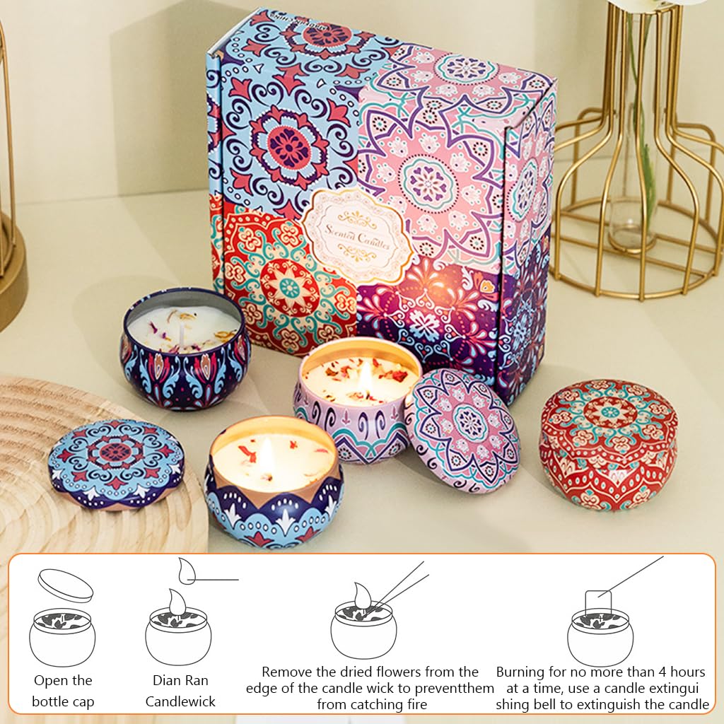 HASTHIP Scented Candles Gift Set for Home with 4×60 g Natural Scents & Tin Jars | Ideal Gifts