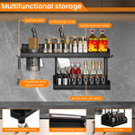HASTHIP Wall Mount Aluminium Hanging Utensil Display Rack for Kitchen Storage with Double Layer Design