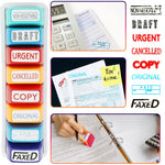 HASTHIP® 8PCS Self-Inking Office Stamps Set,Business Rubber Stamps in Red & Blue Ink,Paid Copy Scanned Faxed Approved Completed Message Work with Storage Tray Multicolor for Documents & Office