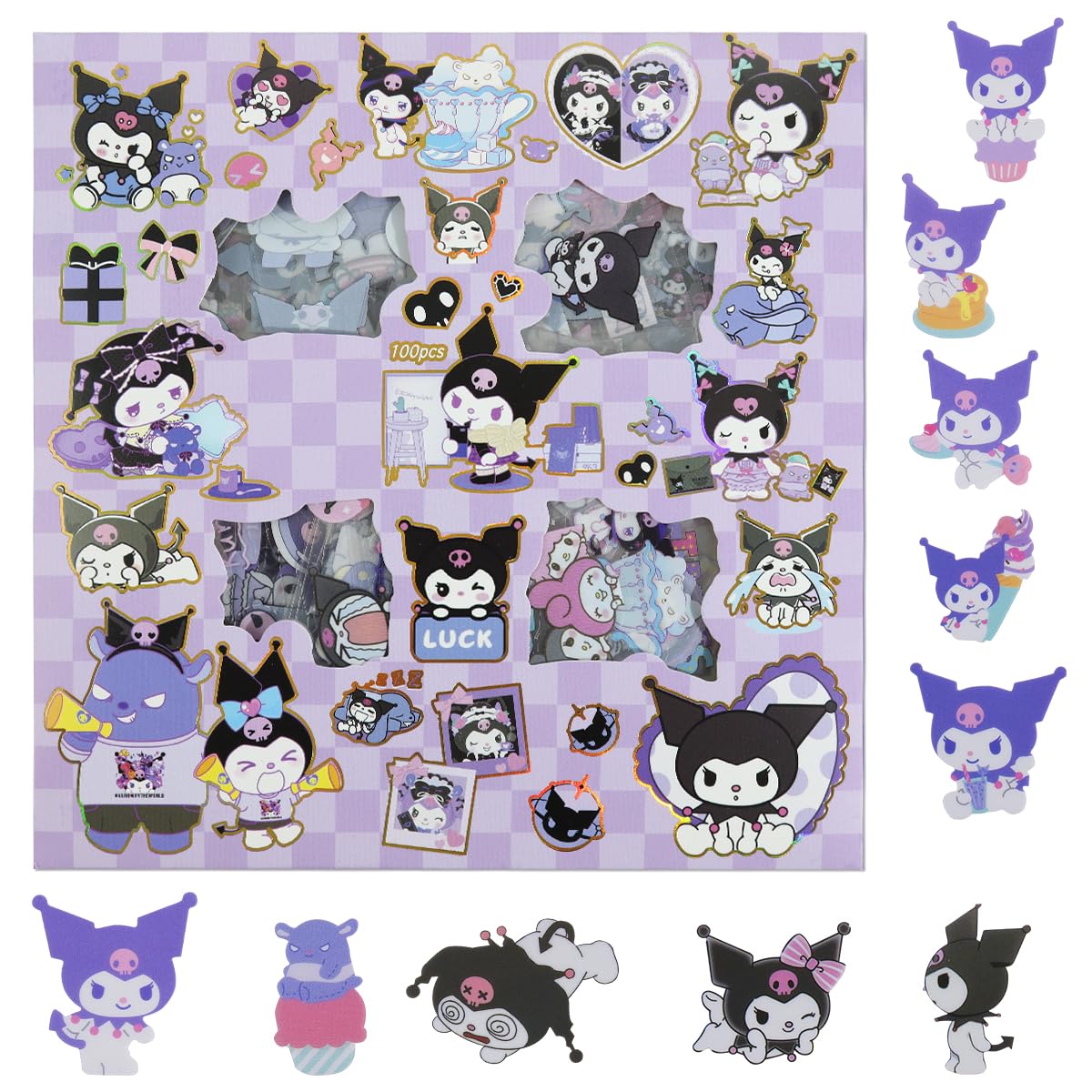 HASTHIP Kuromi Sticker Gift Set 100 Pcs for DIY Decor with Vinyl Material | Cute Kawaii Stickers for Kids and Teens