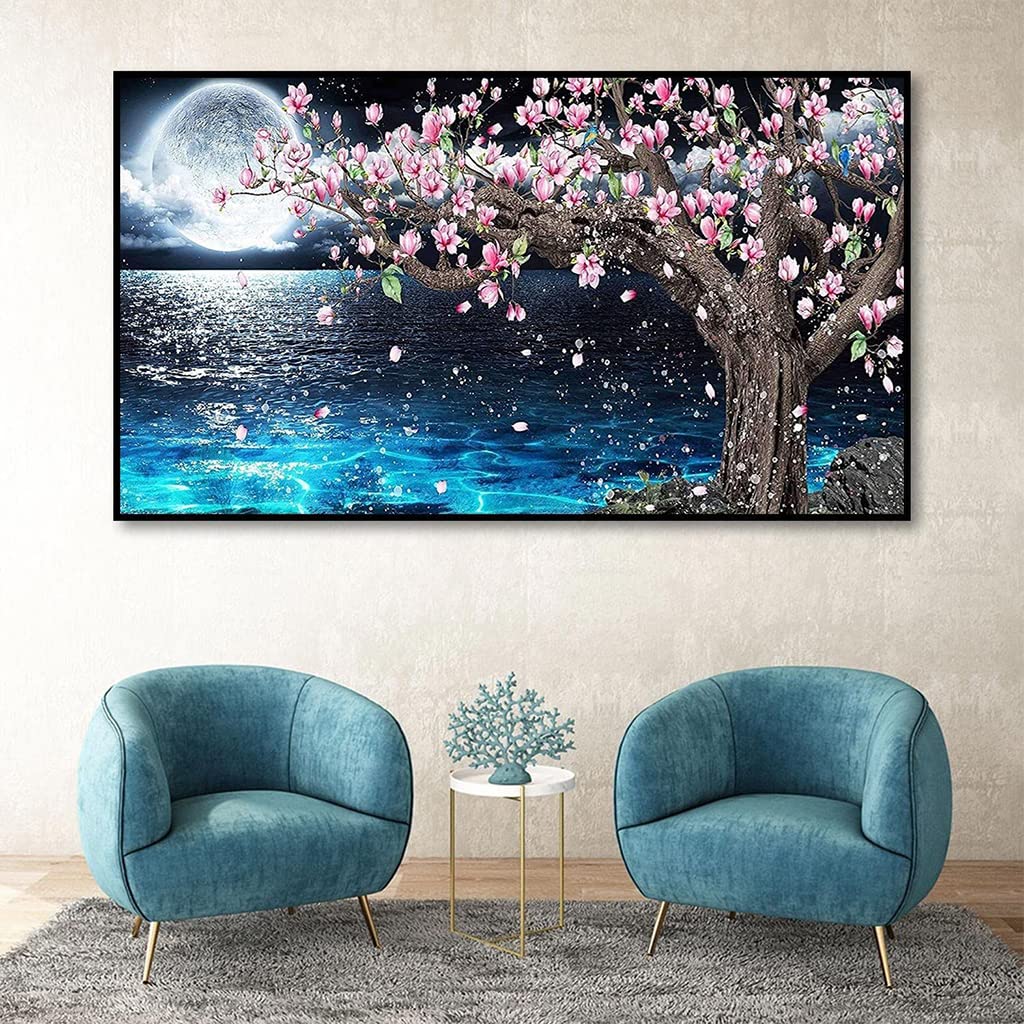 HASTHIP Diamond Painting Kit for Adults with Full Drill Crystal Rhinestones 27.5 x 15.7in | Lake Moon DIY Wall Art Decor