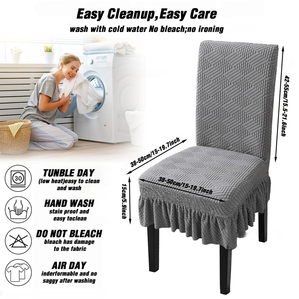 HASTHIP Chair Cover Set of 4 for Dining Table with Skirted Hem | Polyester Spandex Grey